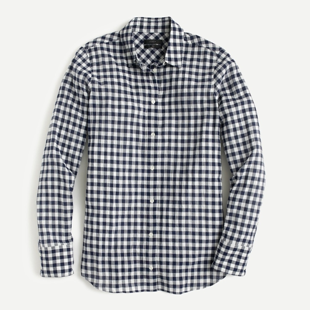 J. Crew Classic-fit boy shirt in crinkle gingham Size 12 Navy/White